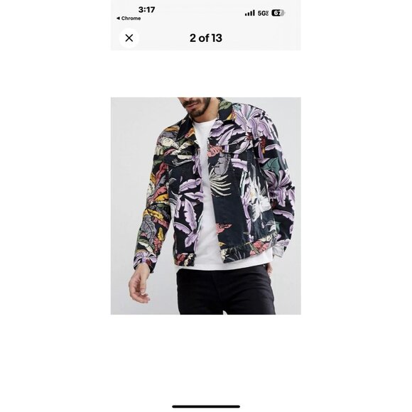 LEVI STRAUSS & Co Hawaiian Tropical Island Party Denim Trucker Jacket Jeans M - Picture 1 of 6